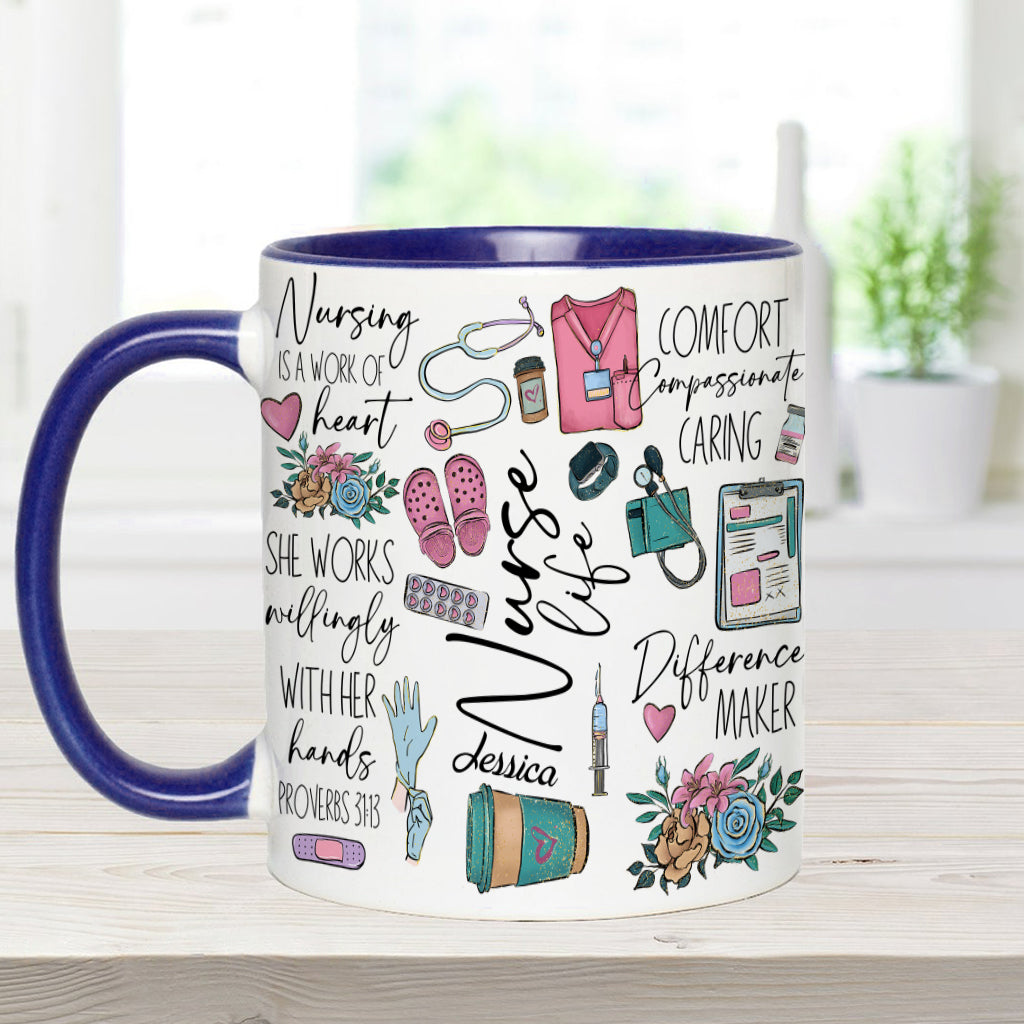 Le métier d'infirmière est un travail de cœur - Mug personnalisé pour infirmière