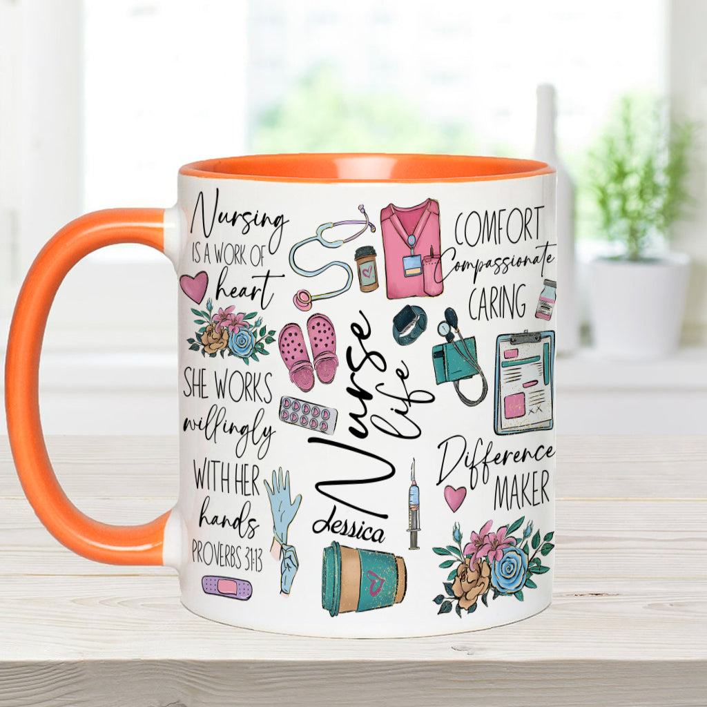 Le métier d'infirmière est un travail de cœur - Mug personnalisé pour infirmière