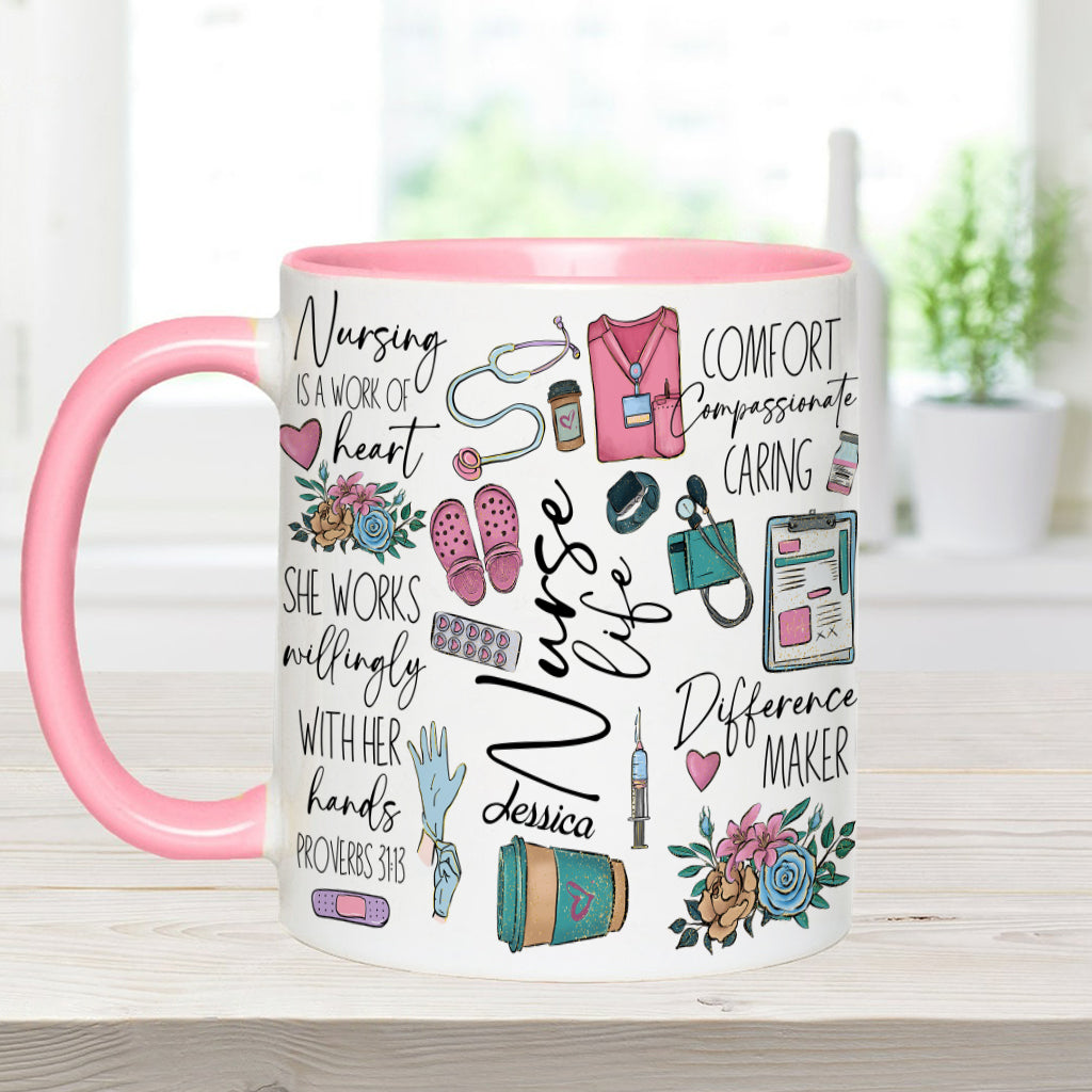 Le métier d'infirmière est un travail de cœur - Mug personnalisé pour infirmière