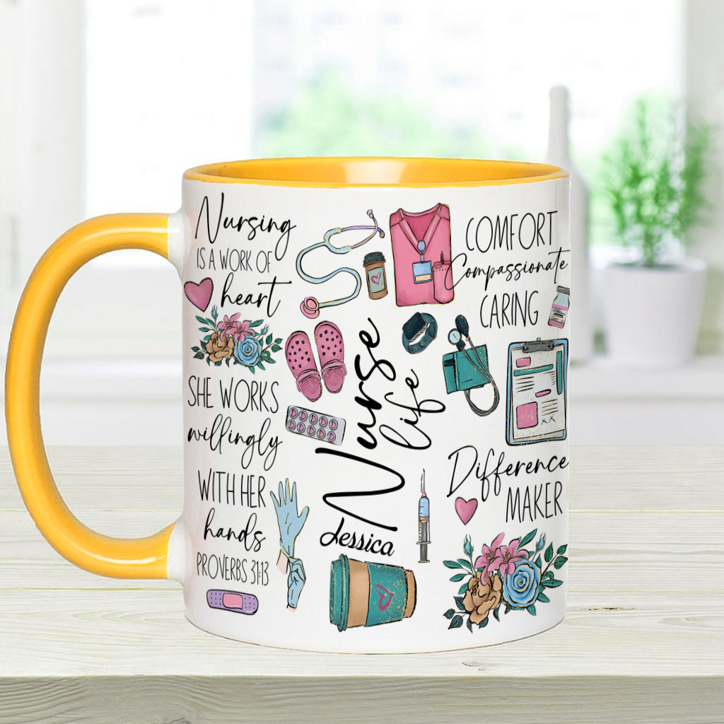 Le métier d'infirmière est un travail de cœur - Mug personnalisé pour infirmière