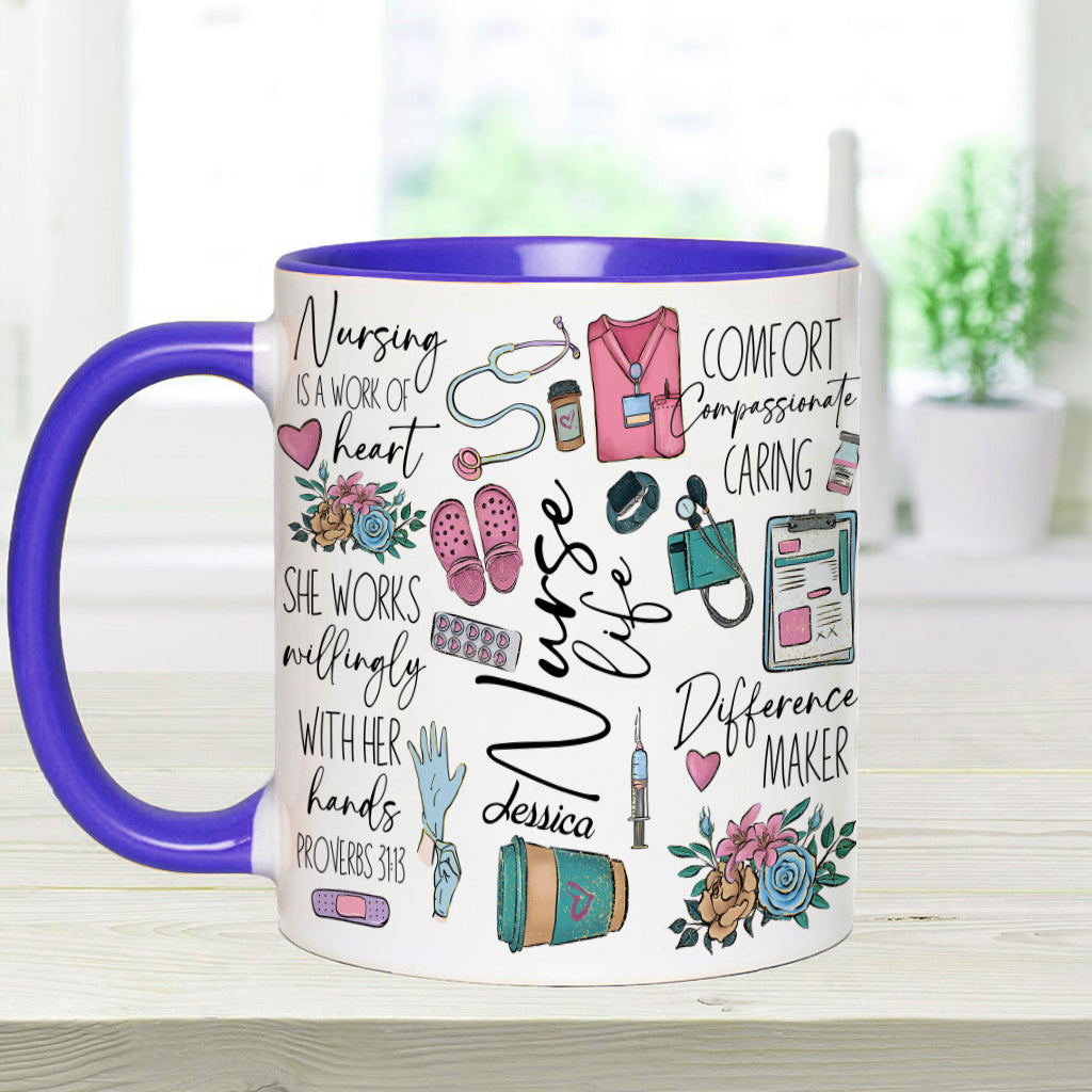 Le métier d'infirmière est un travail de cœur - Mug personnalisé pour infirmière