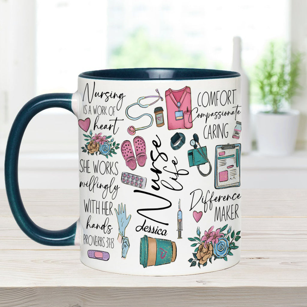 Le métier d'infirmière est un travail de cœur - Mug personnalisé pour infirmière