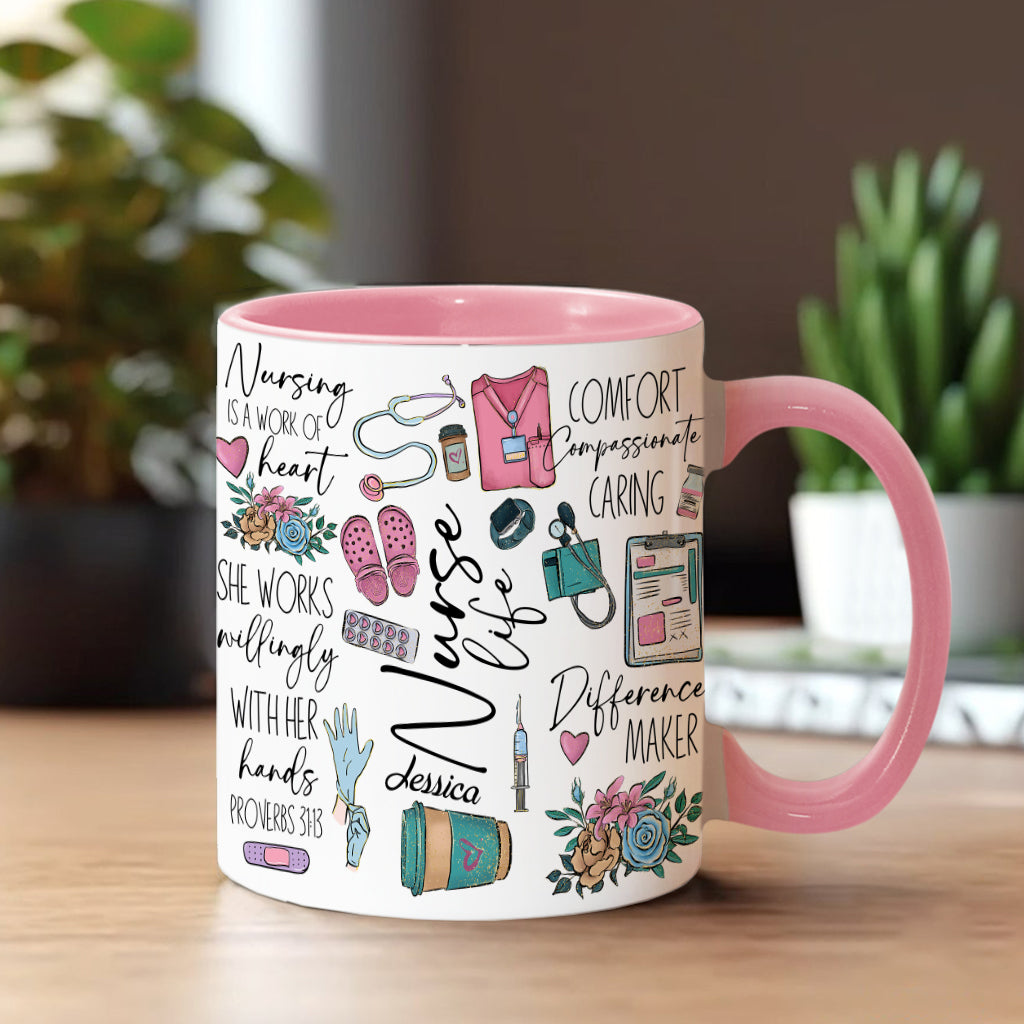 Le métier d'infirmière est un travail de cœur - Mug personnalisé pour infirmière