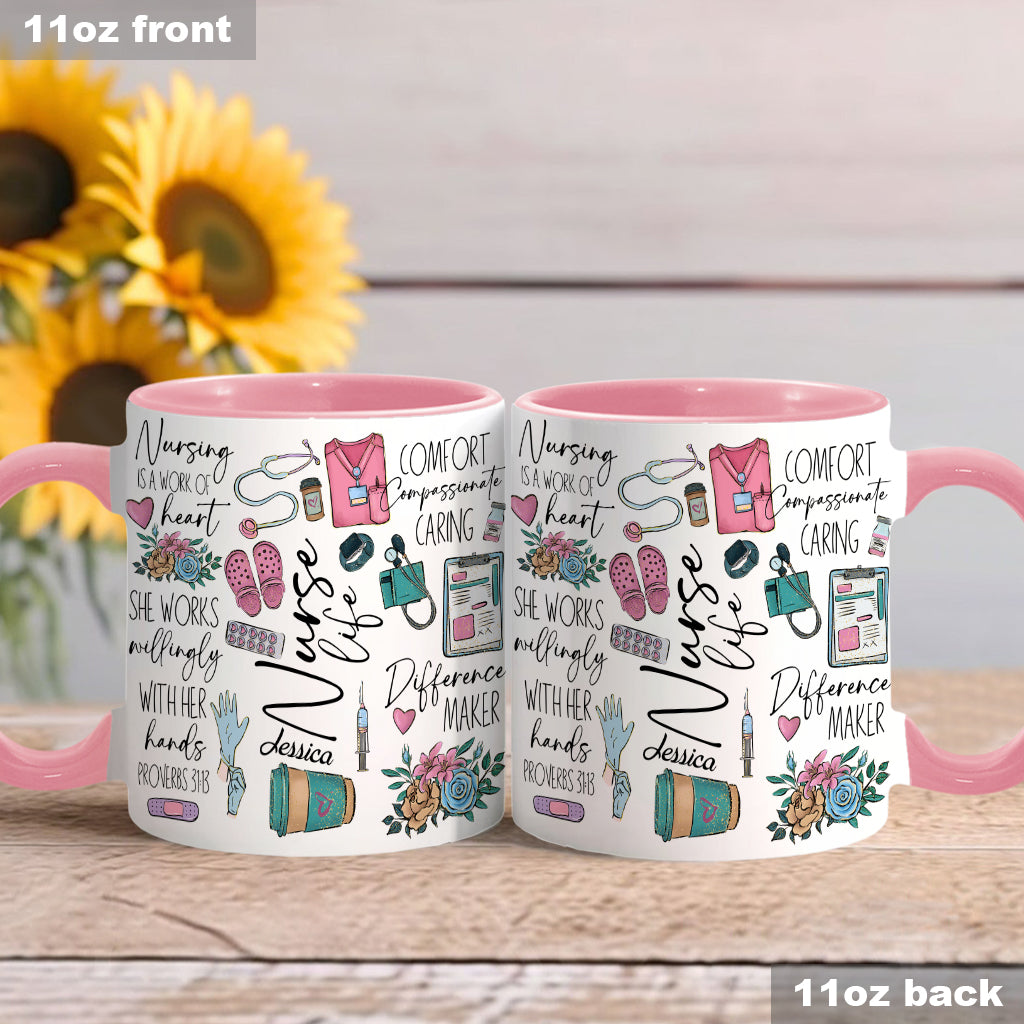 Le métier d'infirmière est un travail de cœur - Mug personnalisé pour infirmière