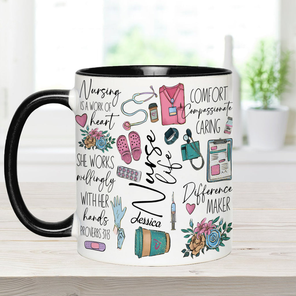 Le métier d'infirmière est un travail de cœur - Mug personnalisé pour infirmière