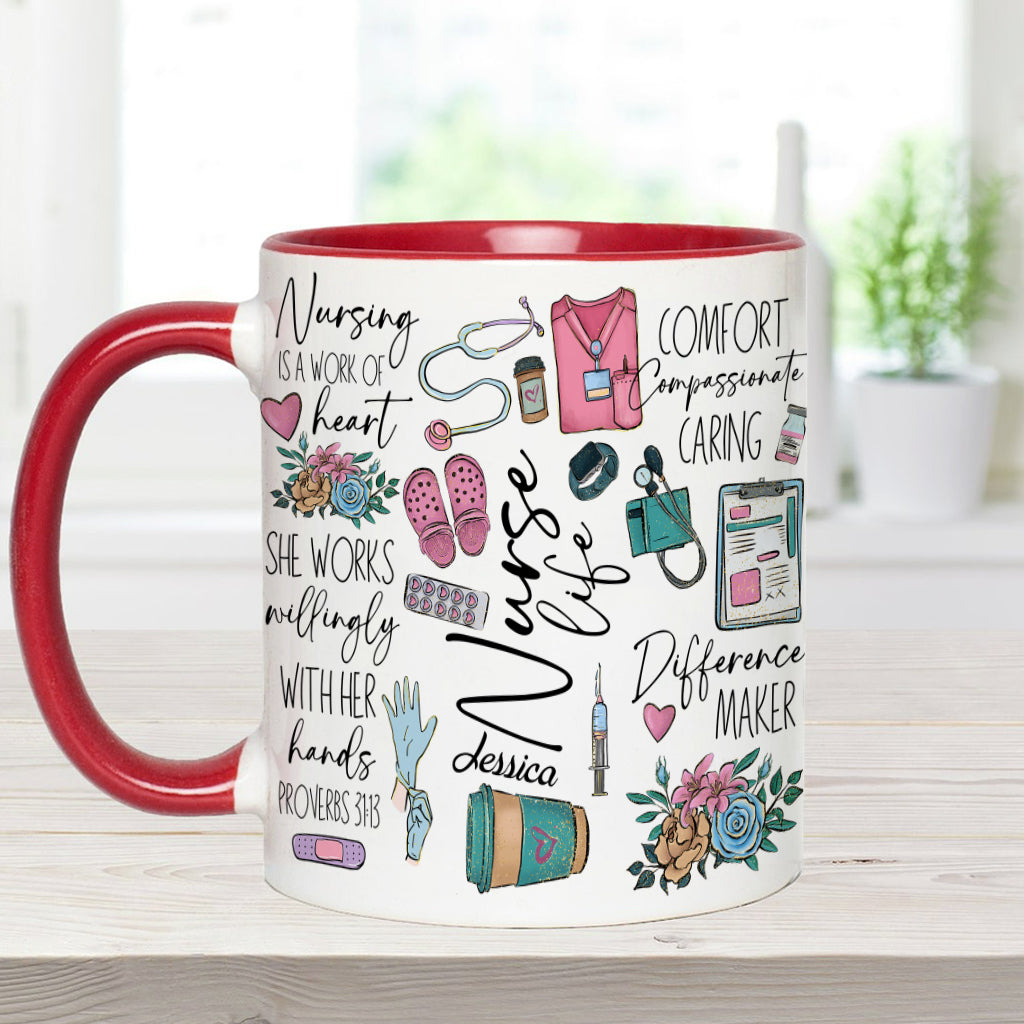 Le métier d'infirmière est un travail de cœur - Mug personnalisé pour infirmière