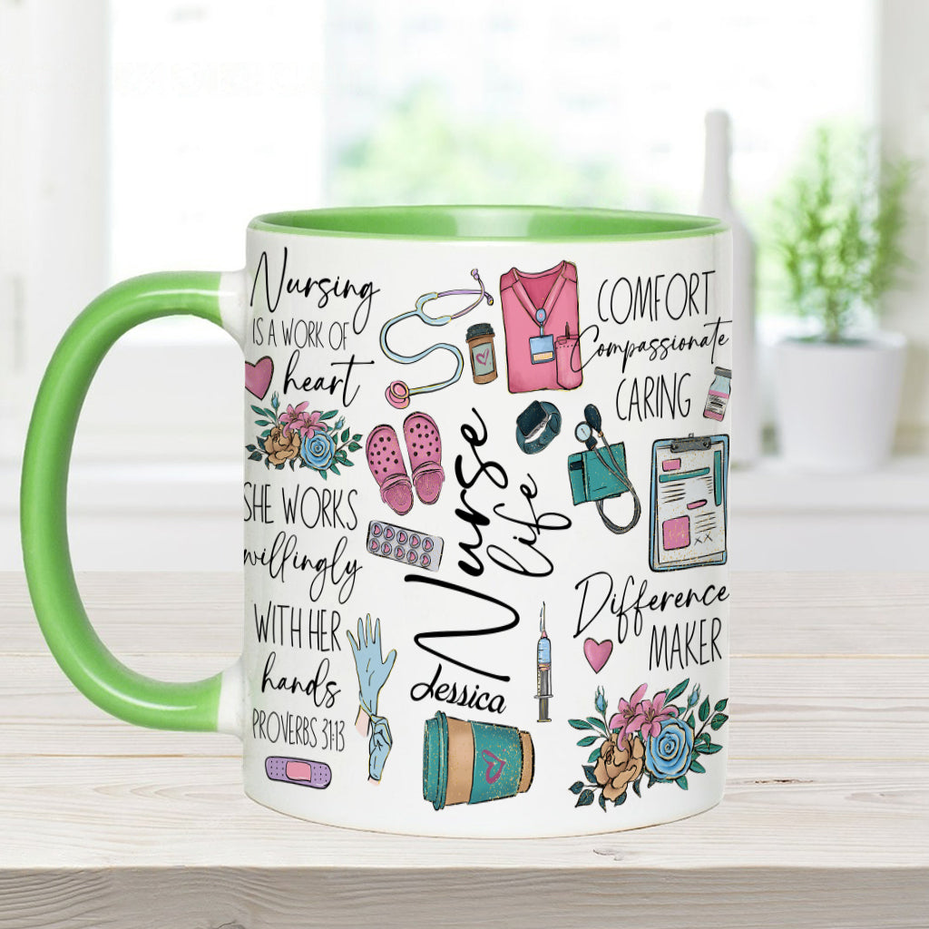 Le métier d'infirmière est un travail de cœur - Mug personnalisé pour infirmière