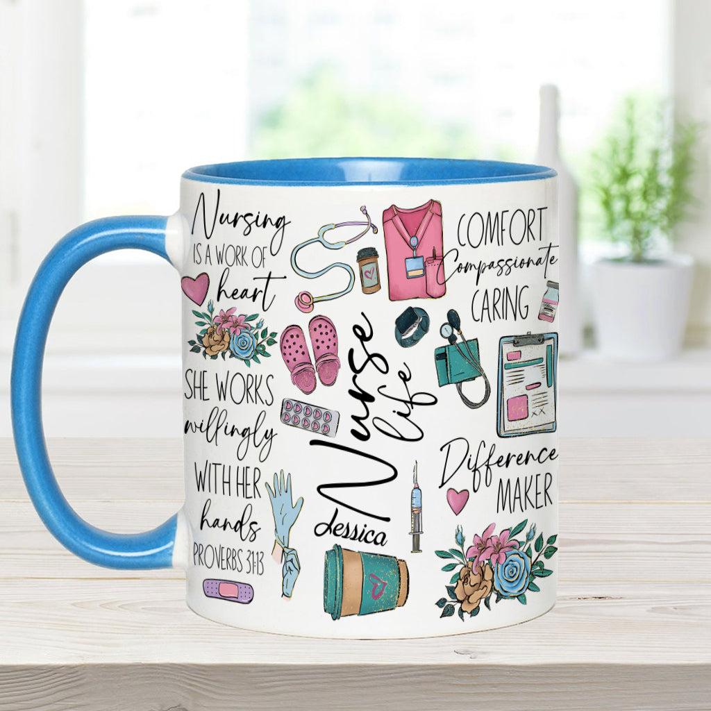 Le métier d'infirmière est un travail de cœur - Mug personnalisé pour infirmière