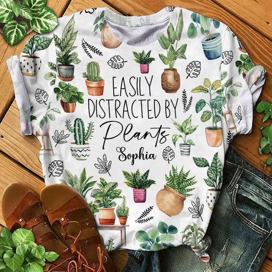 Facilement distrait par les plantes - T-shirt personnalisé sur le thème du jardinage