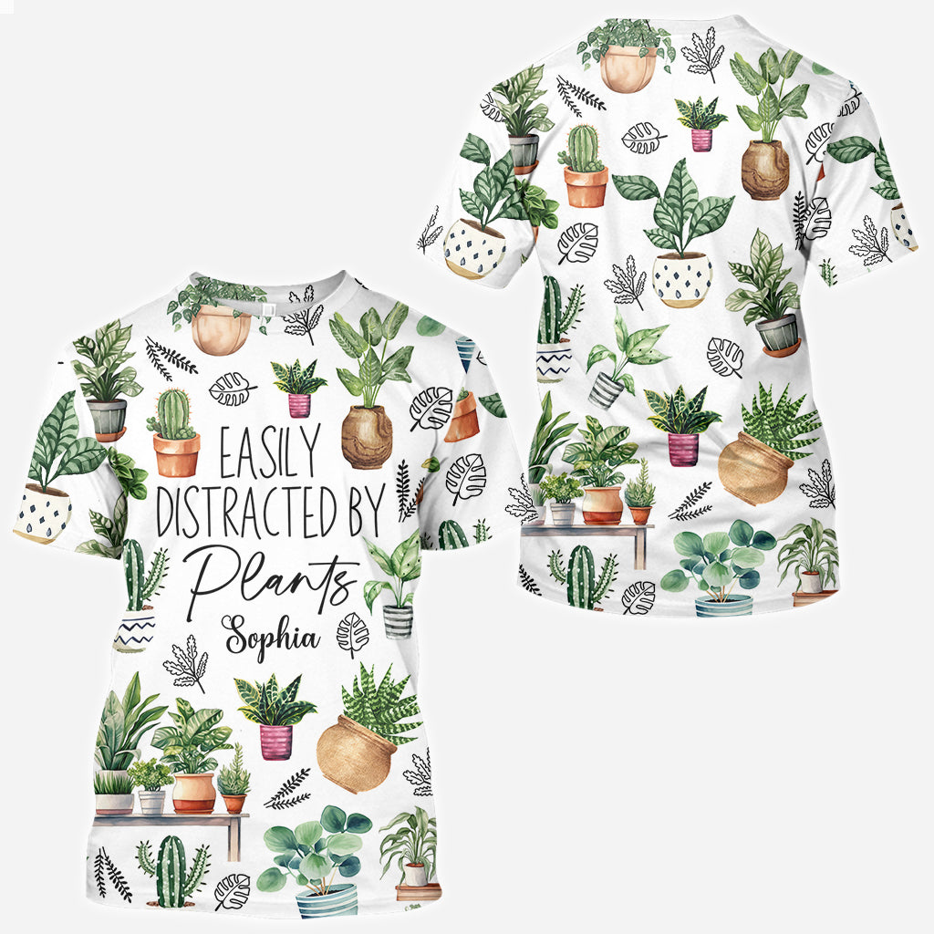 Facilement distrait par les plantes - T-shirt personnalisé sur le thème du jardinage