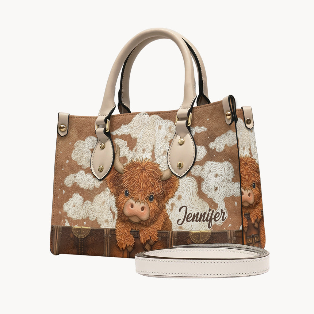 Cute Highland Cow - Personalized Highland Cow Leather Handbag