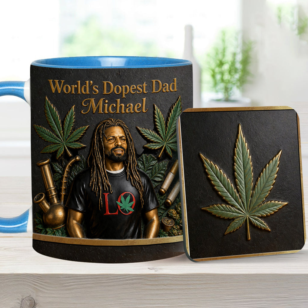 Le Meilleur Papa du Monde - Mug Accent Personnalisé & Sous-Verre