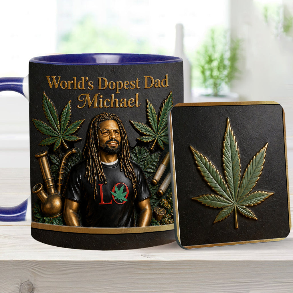 Le Meilleur Papa du Monde - Mug Accent Personnalisé & Sous-Verre