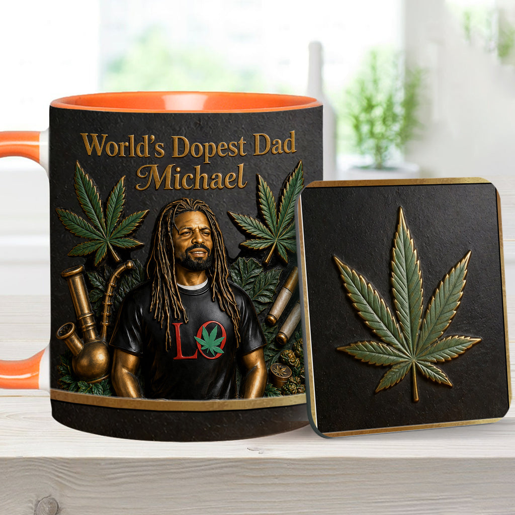 Le Meilleur Papa du Monde - Mug Accent Personnalisé & Sous-Verre