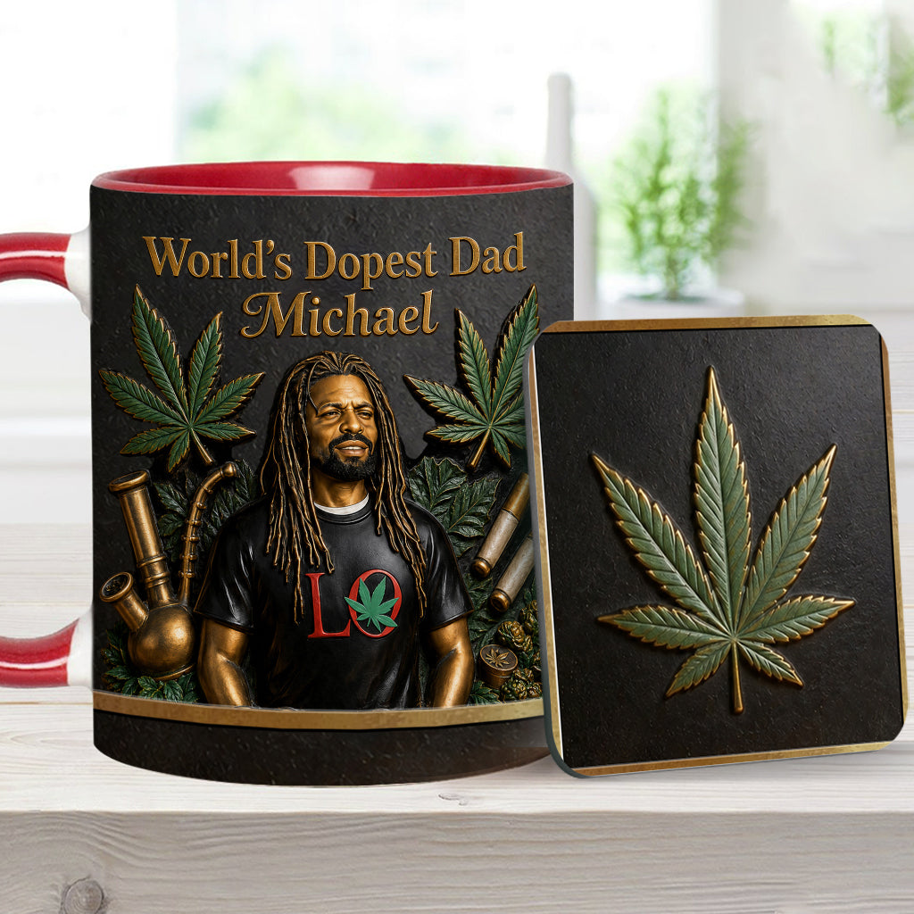Le Meilleur Papa du Monde - Mug Accent Personnalisé & Sous-Verre