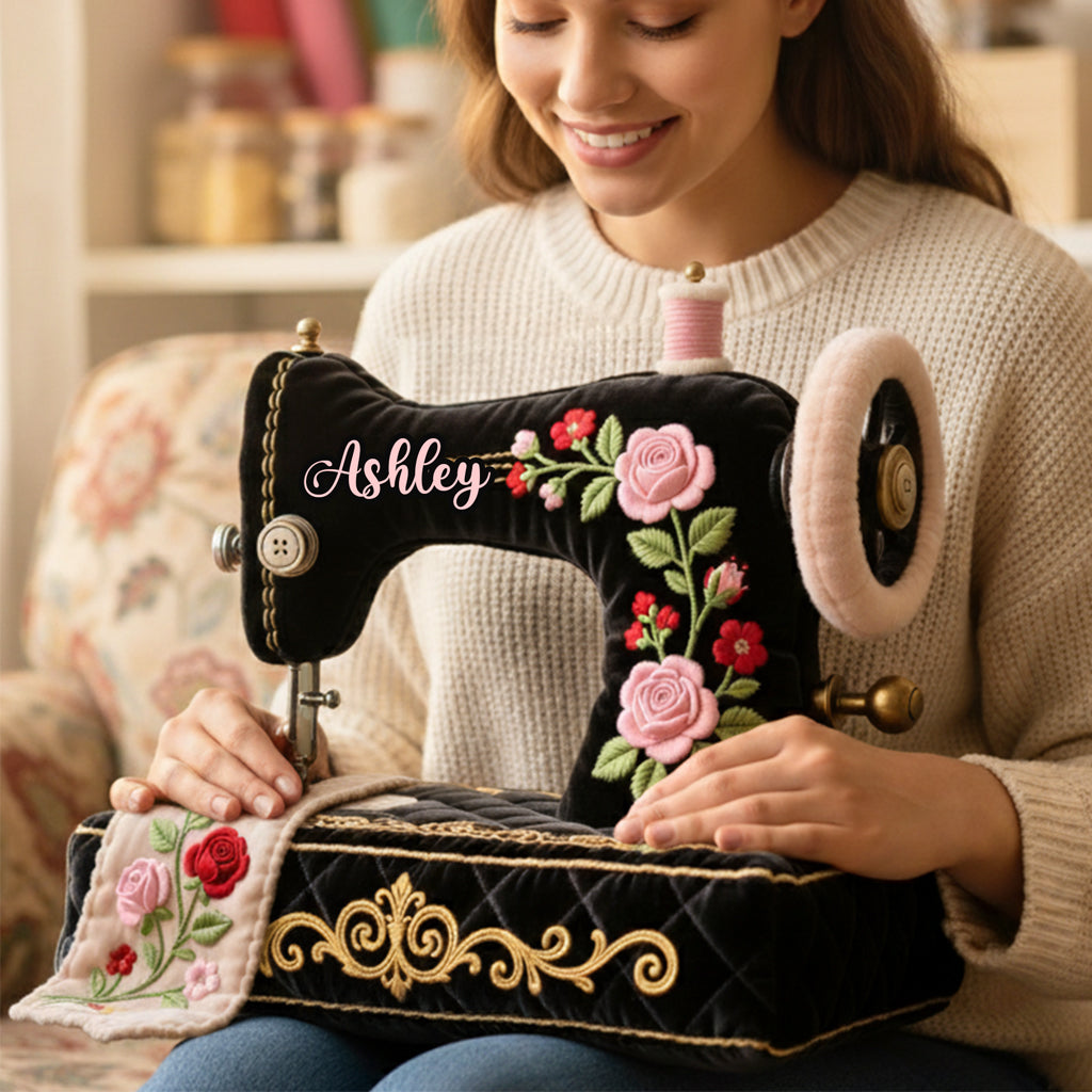 Cadeau idéal pour les passionnées de couture : coussin en fausse fourrure personnalisé en forme de couture