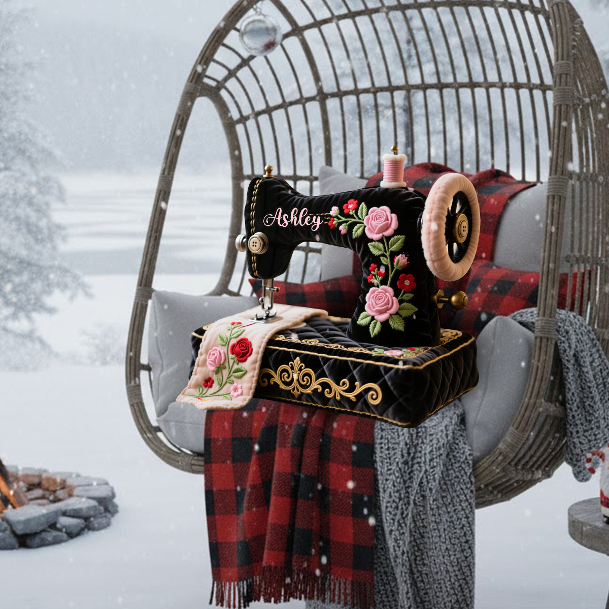 Cadeau idéal pour les passionnées de couture : coussin en fausse fourrure personnalisé en forme de couture