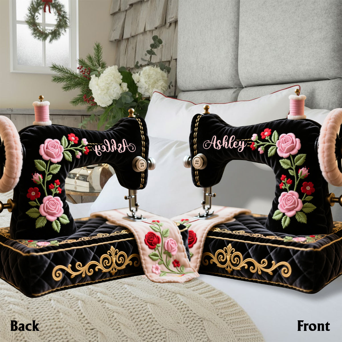 Cadeau idéal pour les passionnées de couture : coussin en fausse fourrure personnalisé en forme de couture