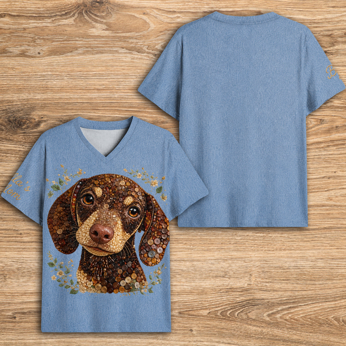 Button Mosaic Art Styled Shirt for Pet Lovers - Personalized Dog Fully Printed V-Neck T-Shirt