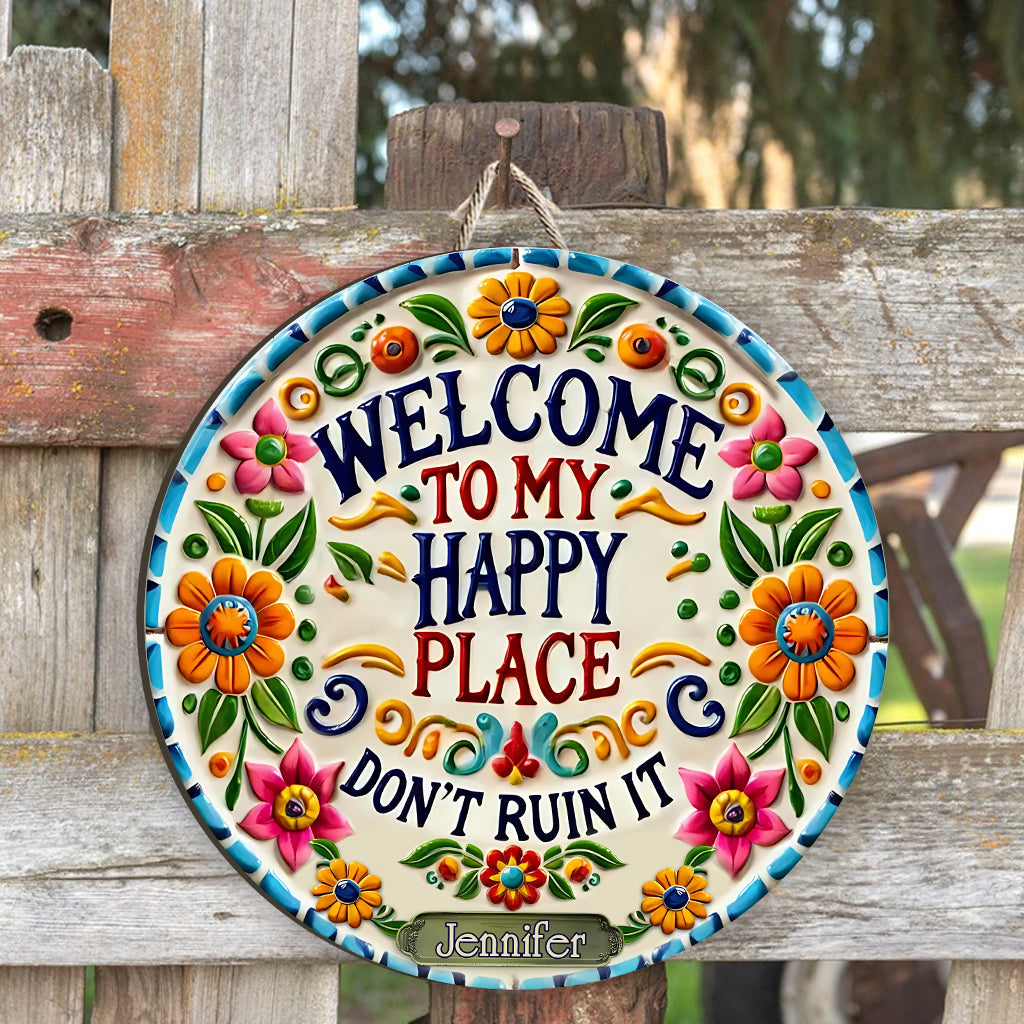 Bienvenue dans mon havre de paix - Panneau en bois personnalisé de style hippie