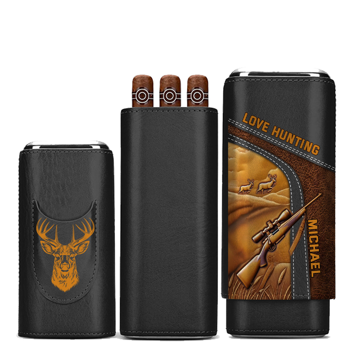 Cadeau idéal pour les passionnés de chasse : étui à cigares en cuir personnalisé, parfait pour papa, grand-père ou mari.