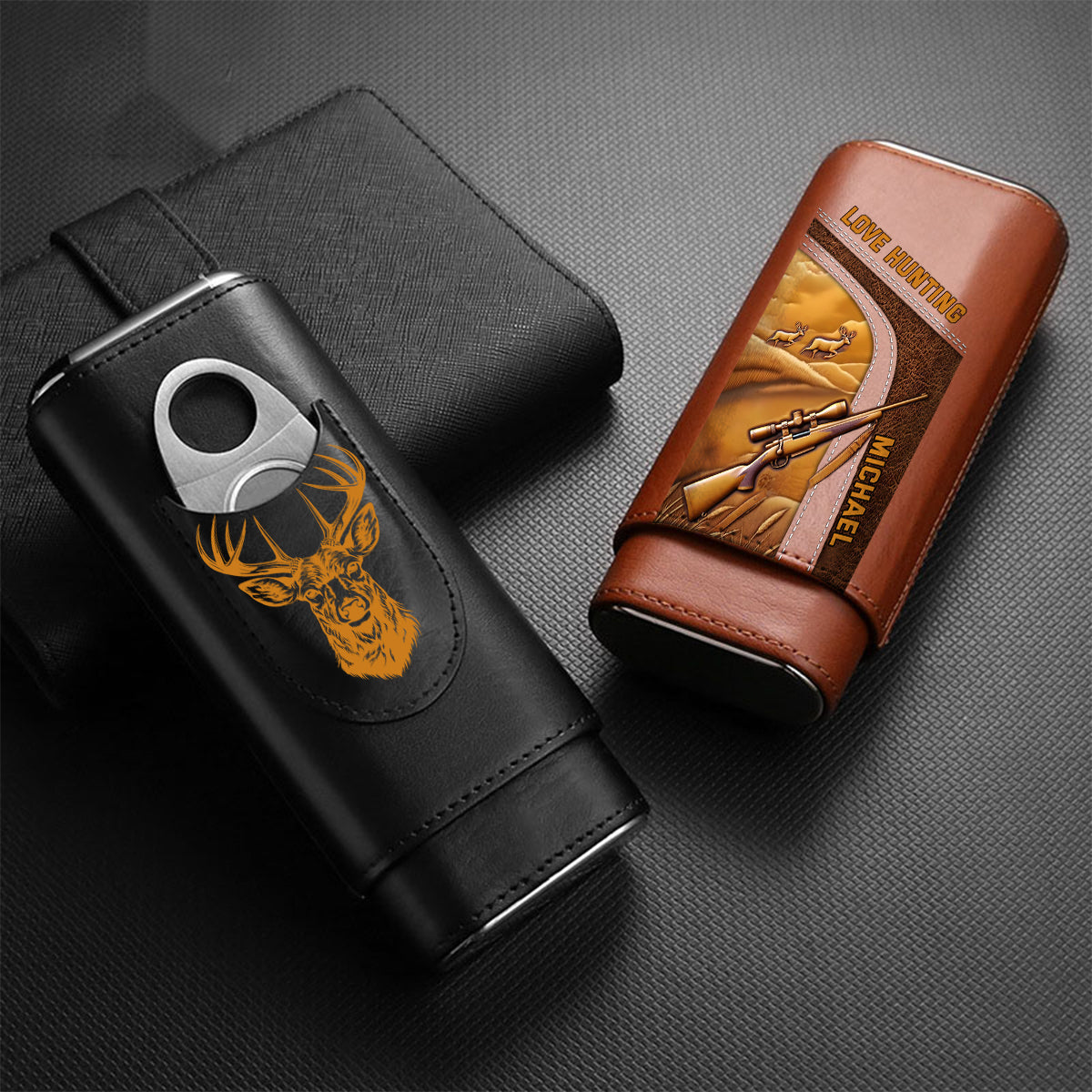 Cadeau idéal pour les passionnés de chasse : étui à cigares en cuir personnalisé, parfait pour papa, grand-père ou mari.