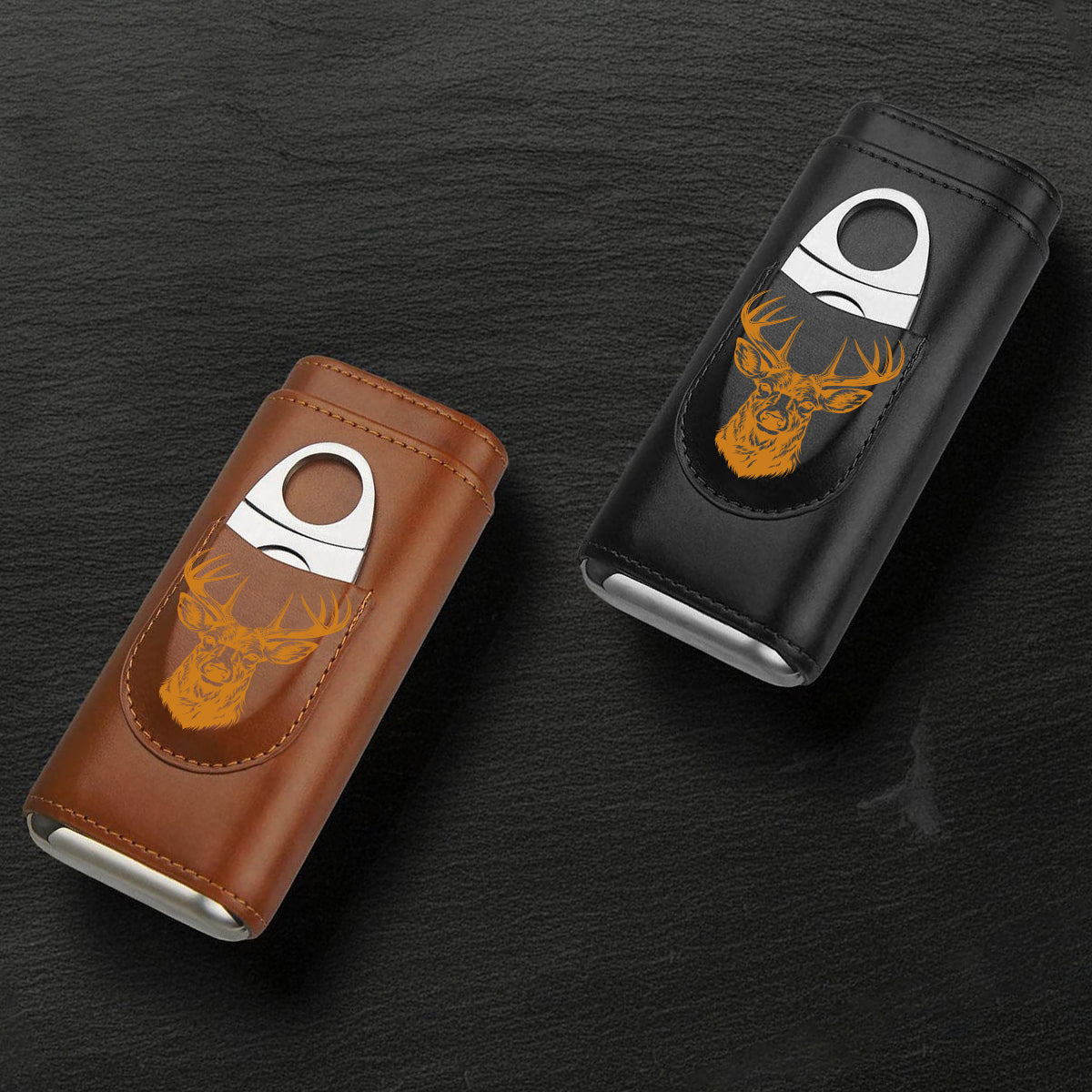 Cadeau idéal pour les passionnés de chasse : étui à cigares en cuir personnalisé, parfait pour papa, grand-père ou mari.