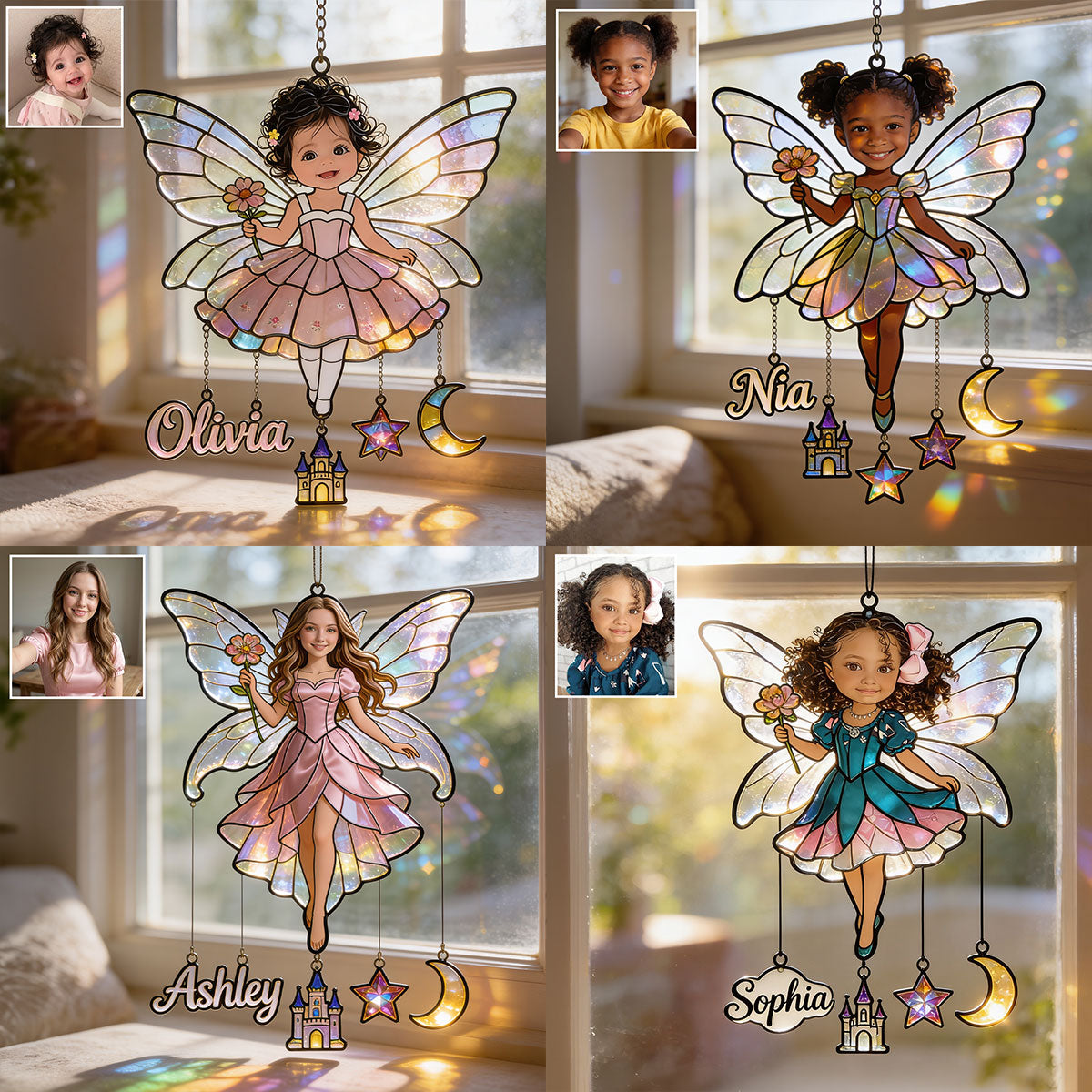 Attrape-Rêves Personnalisé à Partir de Photo - Suncatcher Enfant Suspendu avec Charms