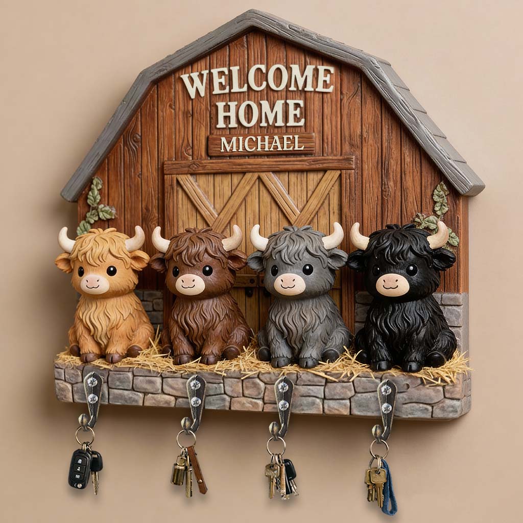 Cute Little Cows - Personalized Highland Cow Custom Shaped Hanging Rack