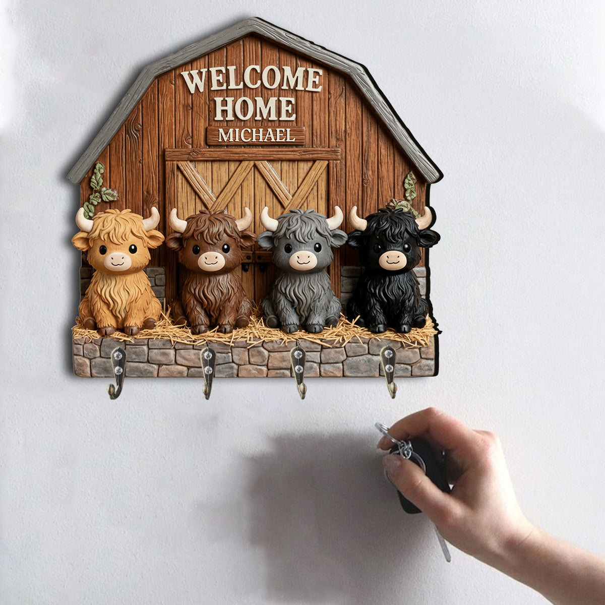 Cute Little Cows - Personalized Highland Cow Custom Shaped Hanging Rack