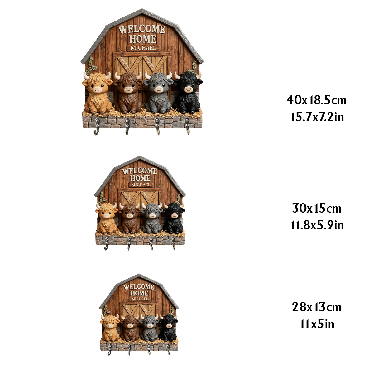 Cute Little Cows - Personalized Highland Cow Custom Shaped Hanging Rack