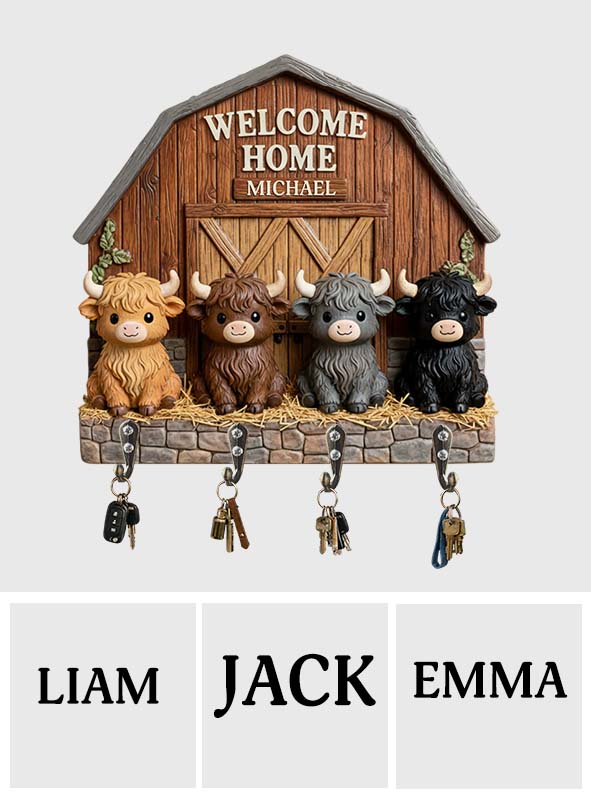 Cute Little Cows - Personalized Highland Cow Custom Shaped Hanging Rack