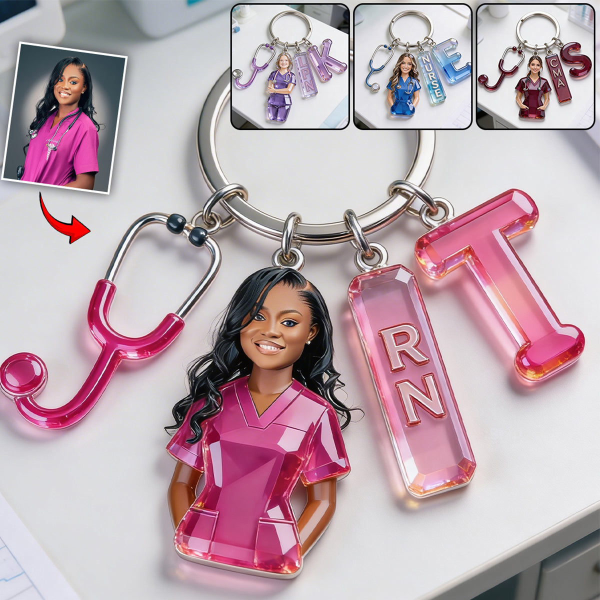 Custom Any Photo Gift For Nurse - Personalized Nurse Keychain With Charms