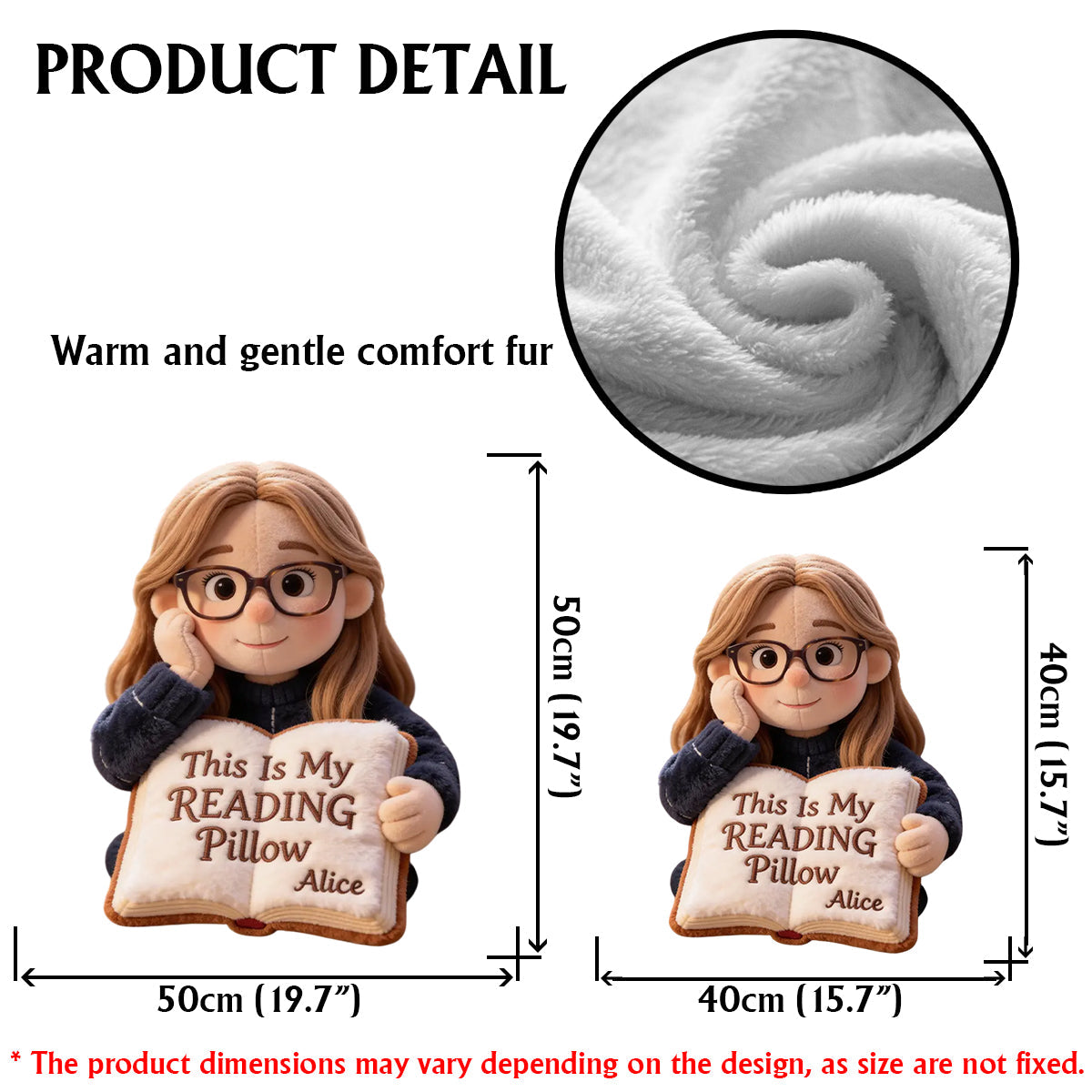 Voici mon coussin de lecture - Coussin personnalisé en forme de livre en fausse fourrure