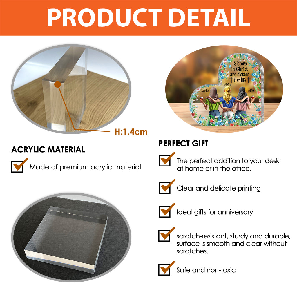 Sisters In Christ Are Sisters For Life - Personalized Bestie Custom Shaped Acrylic Plaque