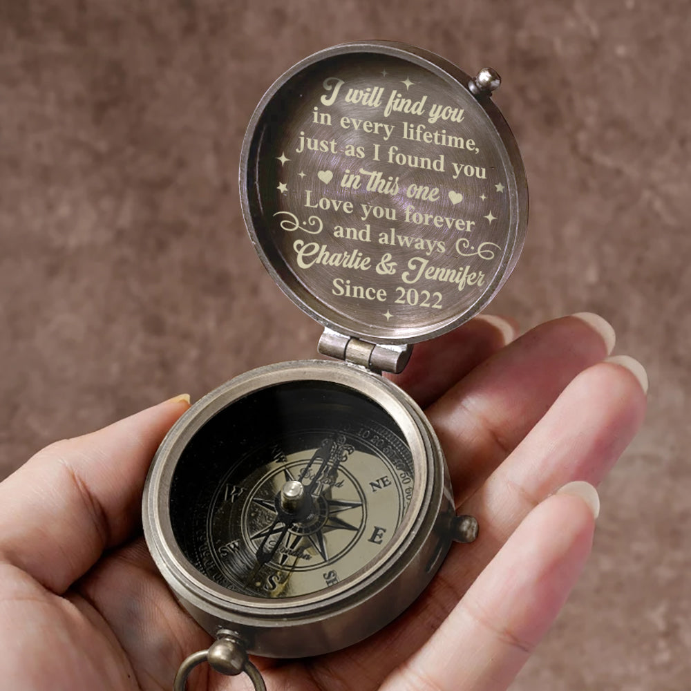 Je te retrouverai dans chaque vie - Boussole personnalisée pour couples