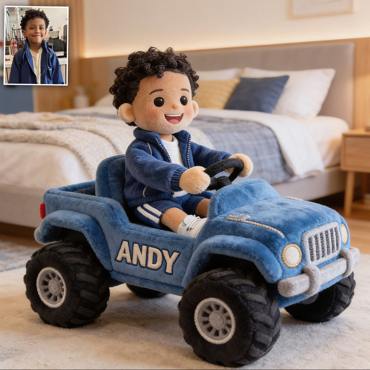 Kid On Wheel, Custom From Any Photo, Custom Any Vehicle - Personalized Kid Premium Faux Fur Pillow