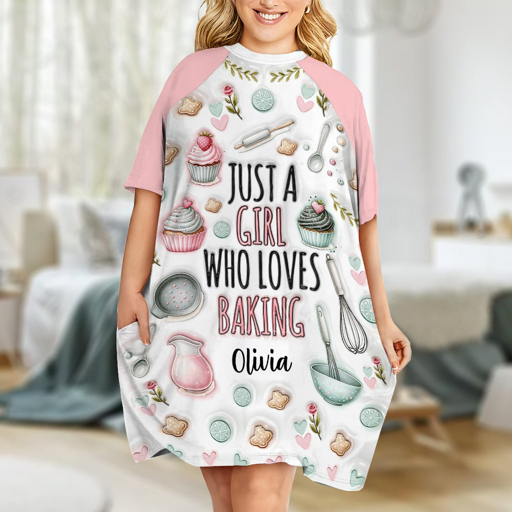 Une fille qui adore pâtisser - Robe-t-shirt de nuit personnalisée sur le thème de la pâtisserie
