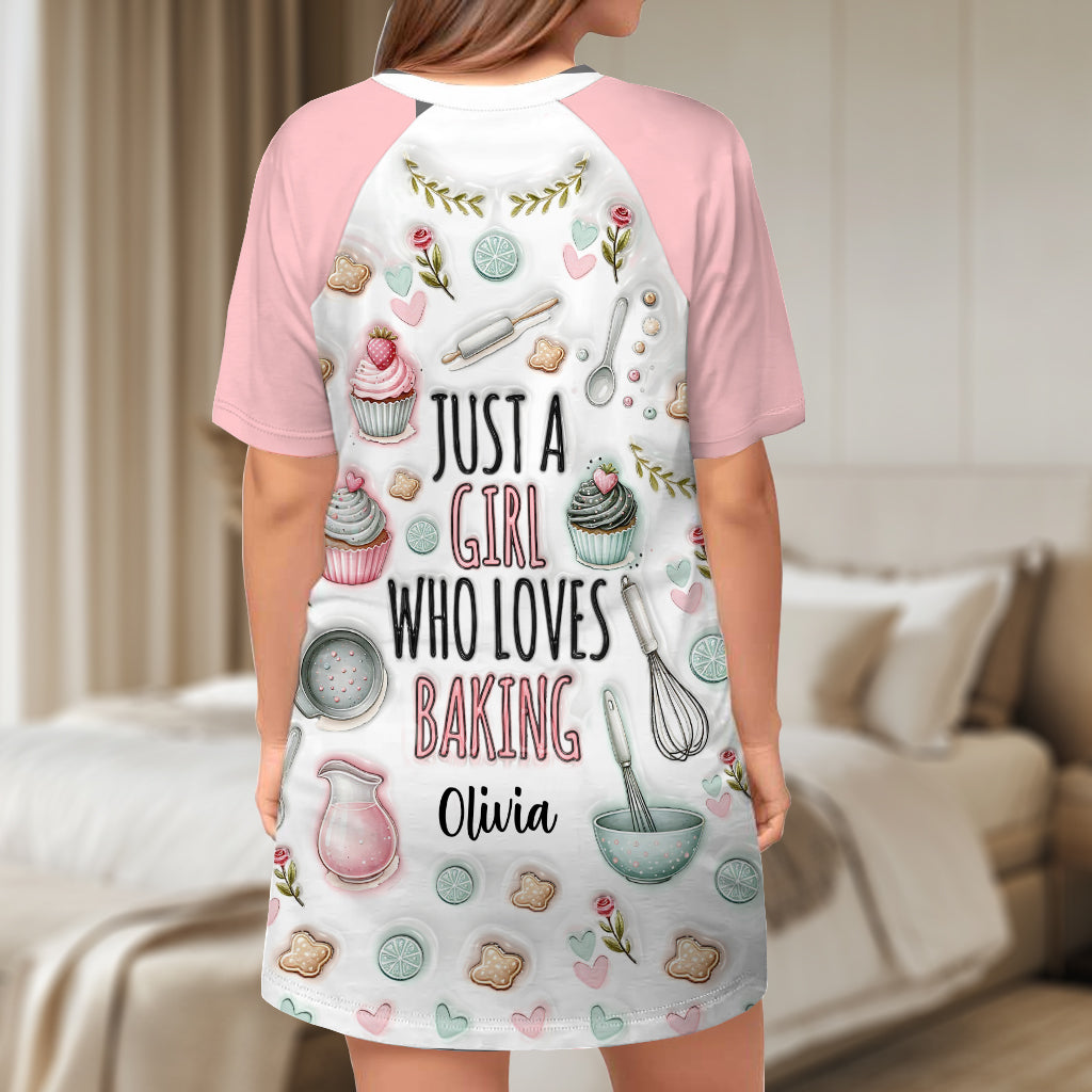 Une fille qui adore pâtisser - Robe-t-shirt de nuit personnalisée sur le thème de la pâtisserie