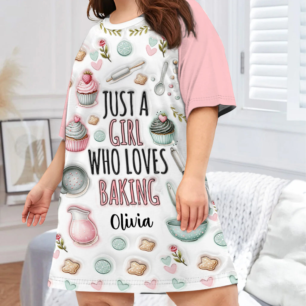 Une fille qui adore pâtisser - Robe-t-shirt de nuit personnalisée sur le thème de la pâtisserie
