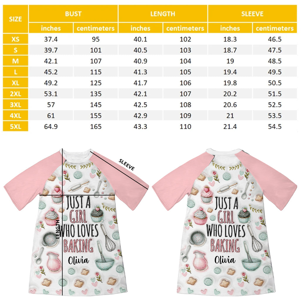 Une fille qui adore pâtisser - Robe-t-shirt de nuit personnalisée sur le thème de la pâtisserie