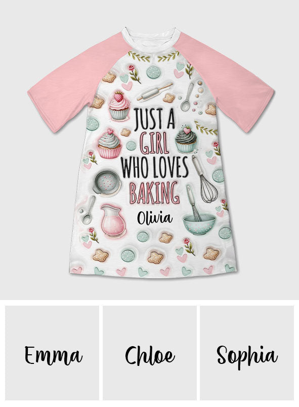 Une fille qui adore pâtisser - Robe-t-shirt de nuit personnalisée sur le thème de la pâtisserie
