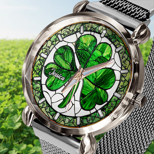 Montre-bracelet irlandaise personnalisée Shamrock St Patrick pour femme 
