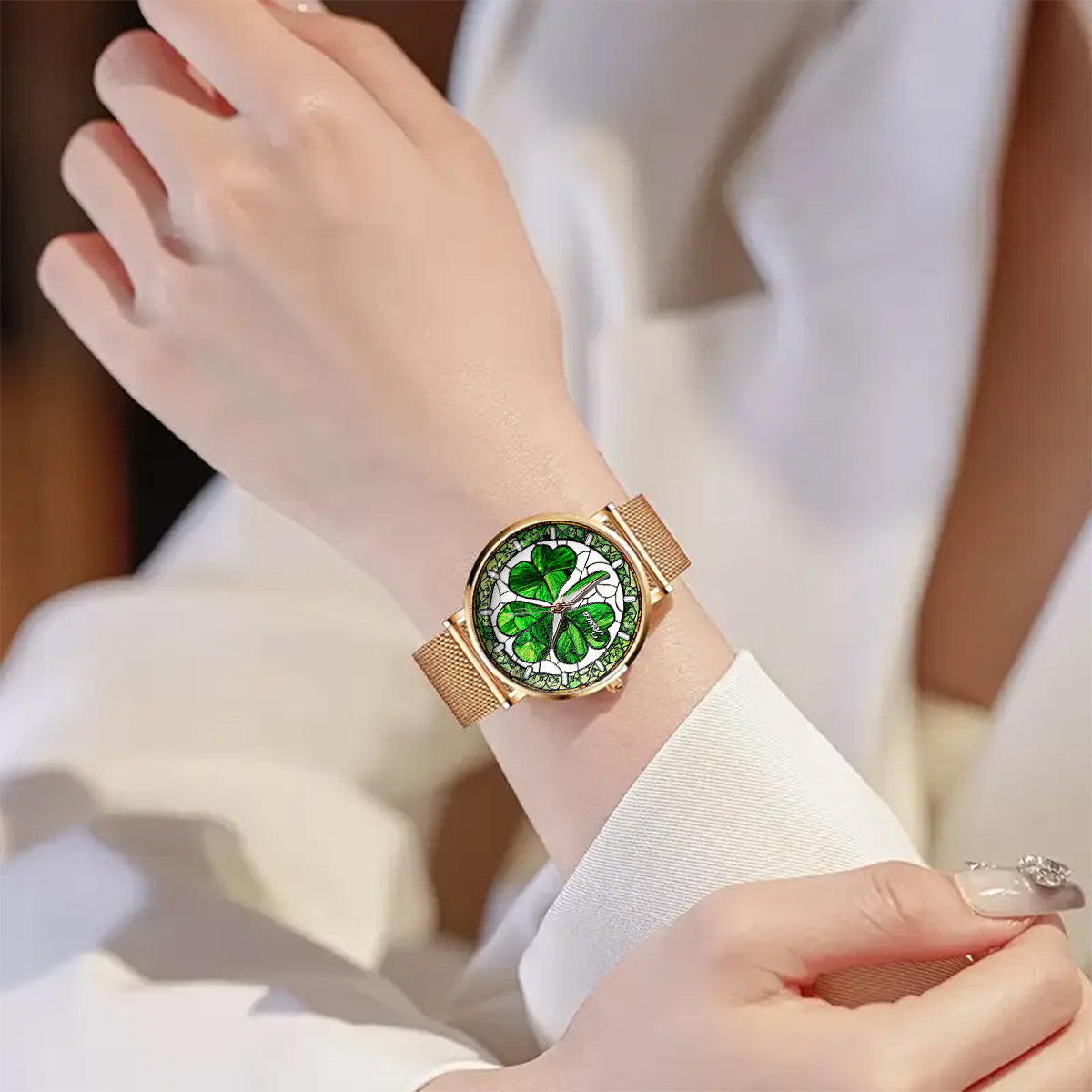 Montre-bracelet irlandaise personnalisée Shamrock St Patrick pour femme 