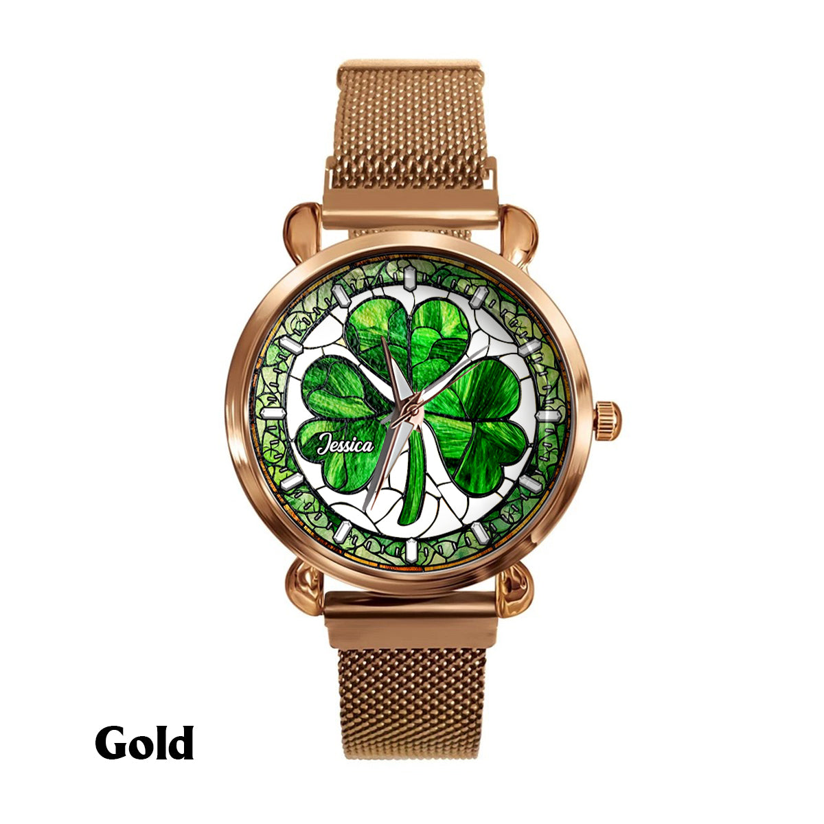 Montre-bracelet irlandaise personnalisée Shamrock St Patrick pour femme 