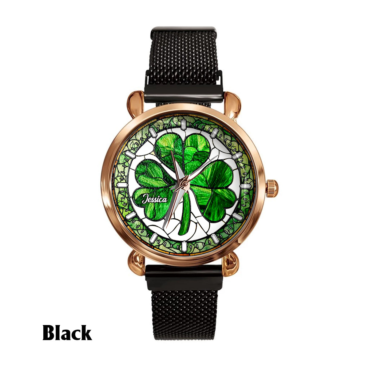 Montre-bracelet irlandaise personnalisée Shamrock St Patrick pour femme 
