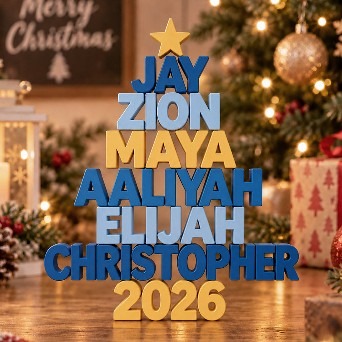 Family Name Christmas Tree - Personalized Family 2-Side Printed Acrylic Plaque