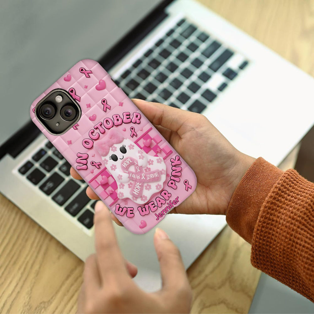 Coque de téléphone personnalisée avec un adorable fantôme et un message de sensibilisation au cancer du sein - Coque de téléphone imprimée intégralement pour la sensibilisation au cancer du sein