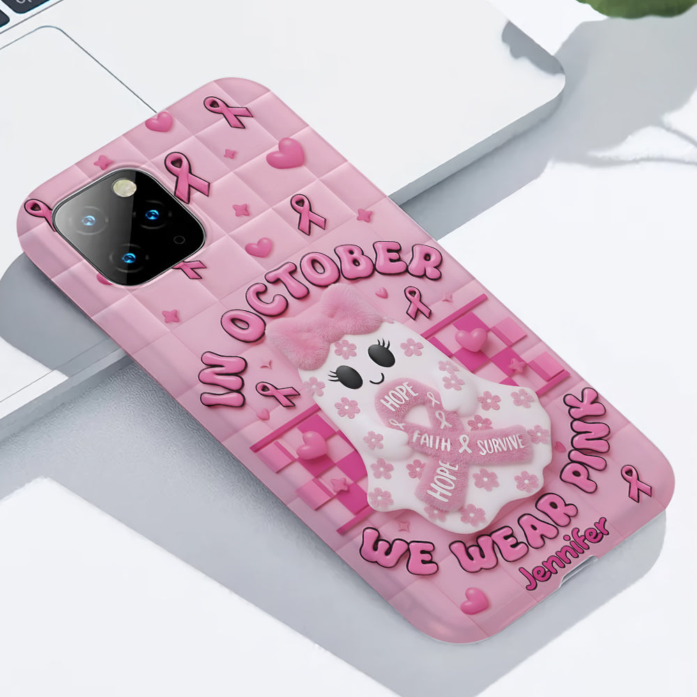 Coque de téléphone personnalisée avec un adorable fantôme et un message de sensibilisation au cancer du sein - Coque de téléphone imprimée intégralement pour la sensibilisation au cancer du sein