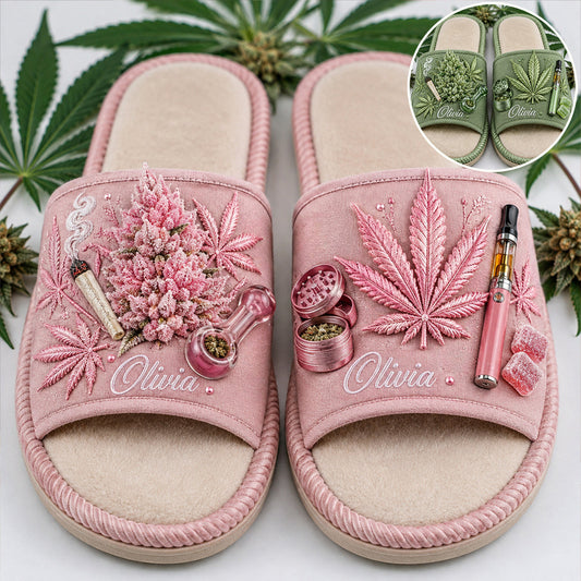 Chaussons Personnalisés - Feuille de Cannabis Brodée